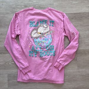 Simply Southern "Blame it all on my roots" Long Sleeve Shirt Pink Women's-Size M